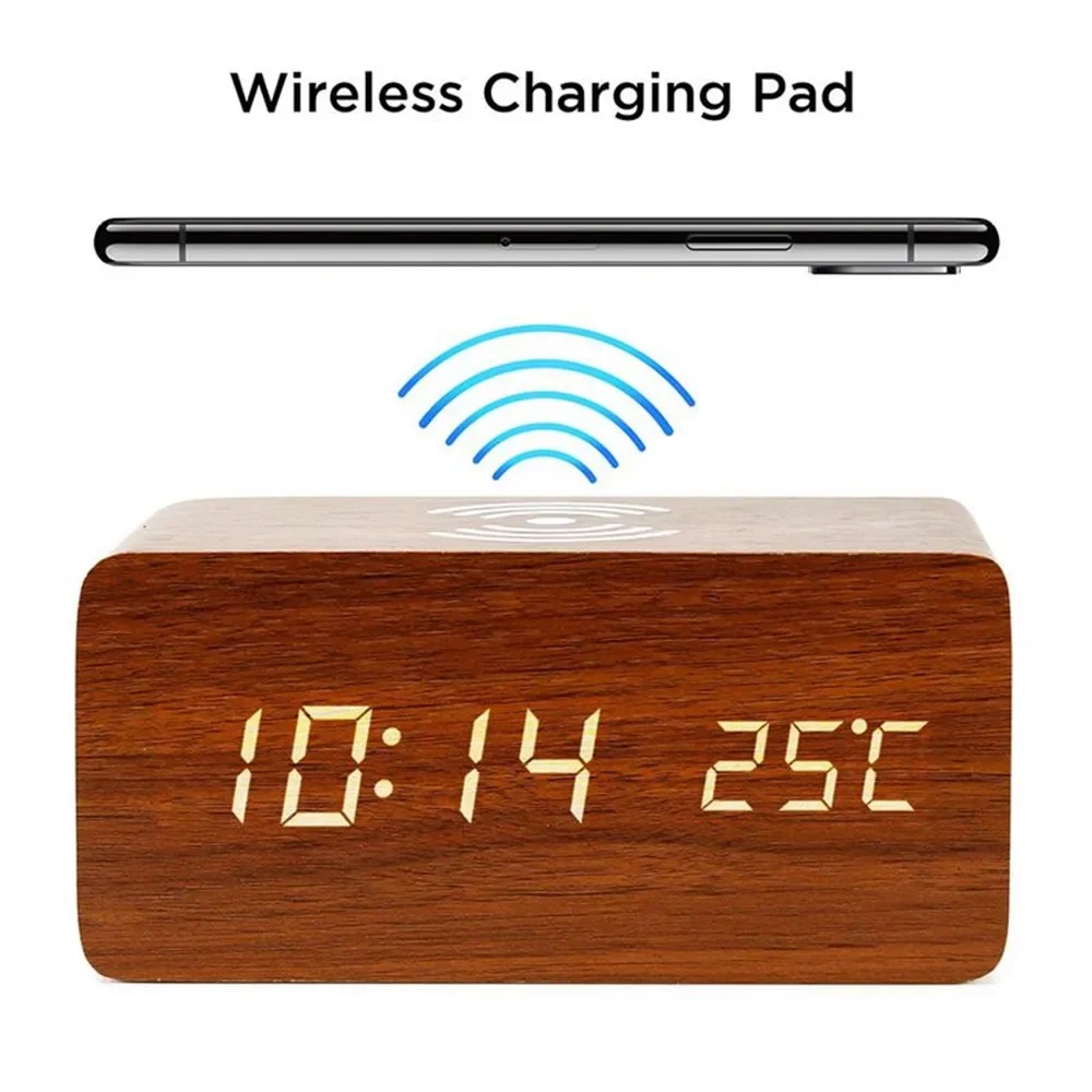 Modern Electronics Gadgets - Budzik LED Cyfrowy Drewniany Zasilany USB/AAA